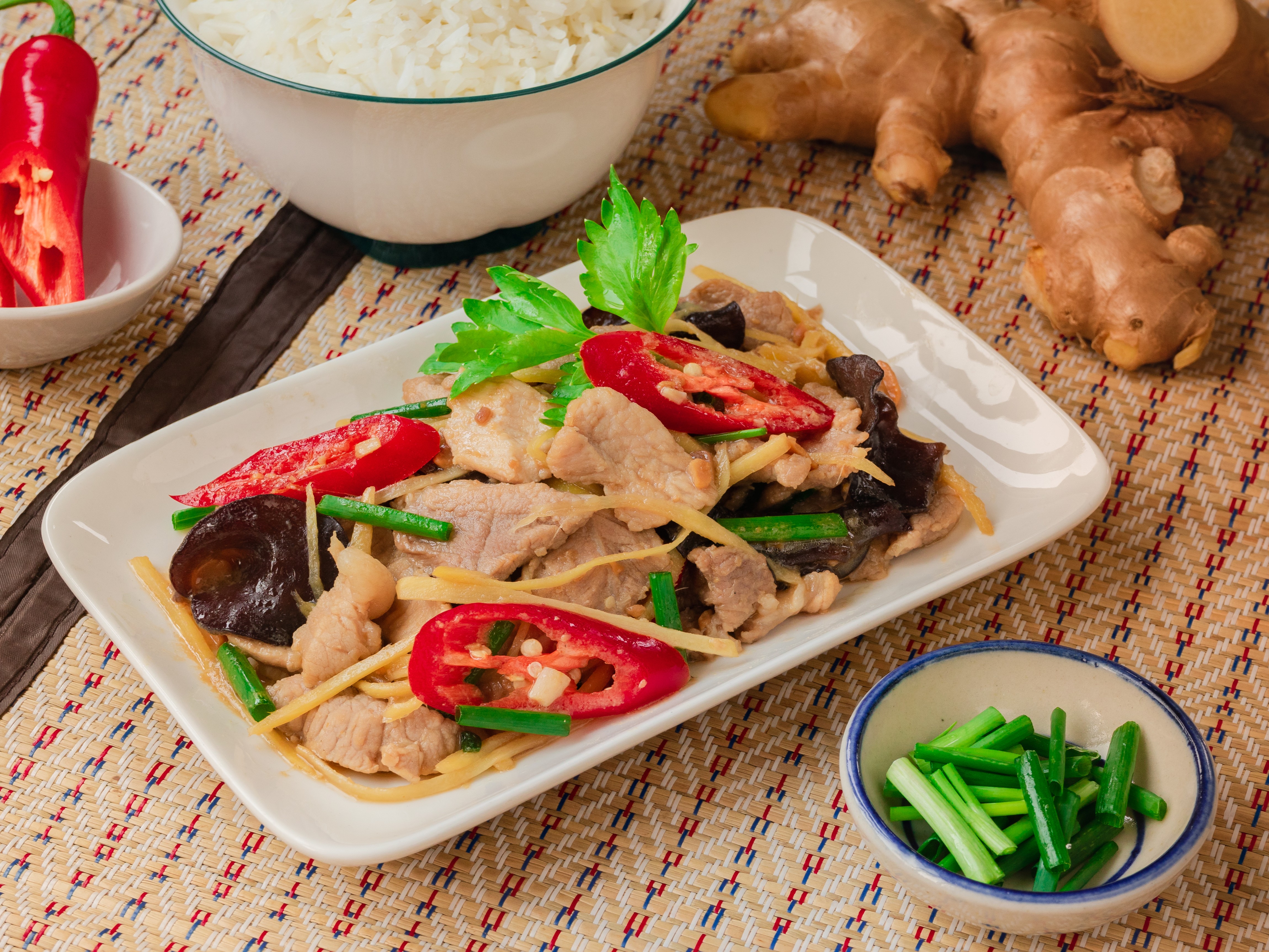 Pad Khing ginger stir-fry Thai dish at Chalerm Thai Bistro Lakeport CA